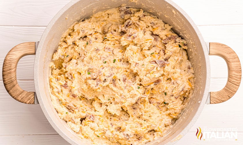 loaded mashed potatoes in a large pot