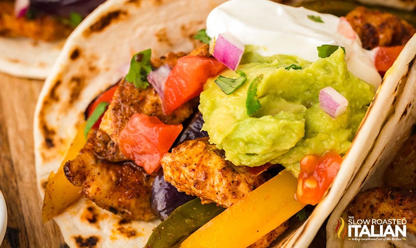 closeup of a sheet pan chicken fajita
