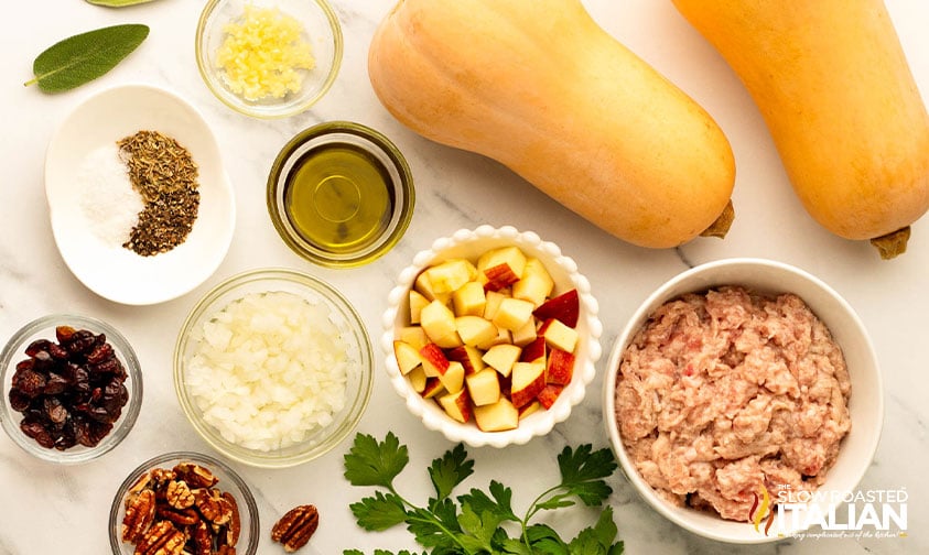 measured ingredients for stuffed butternut squash