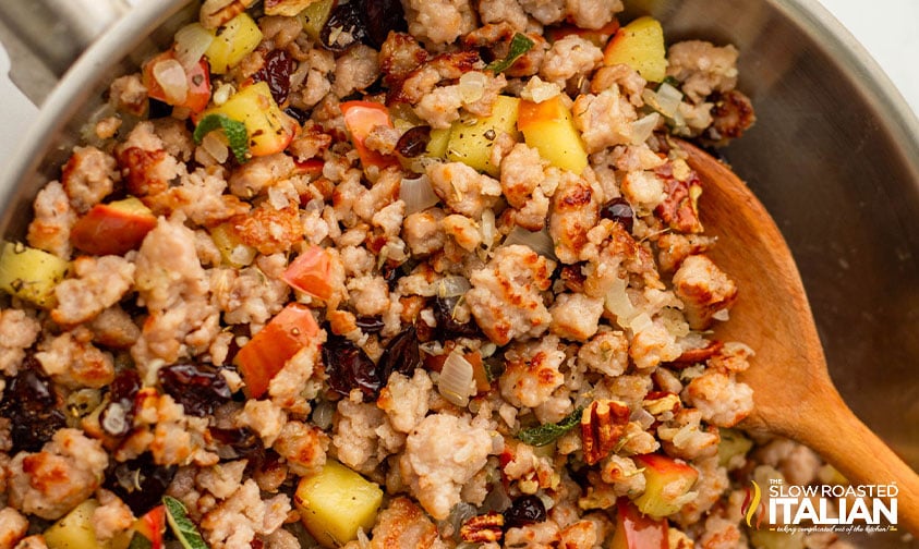 stuffing for stuffed butternut squash in a skillet