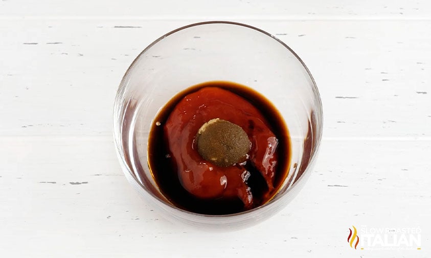 ingredients for meatloaf balsamic glaze in small bowl