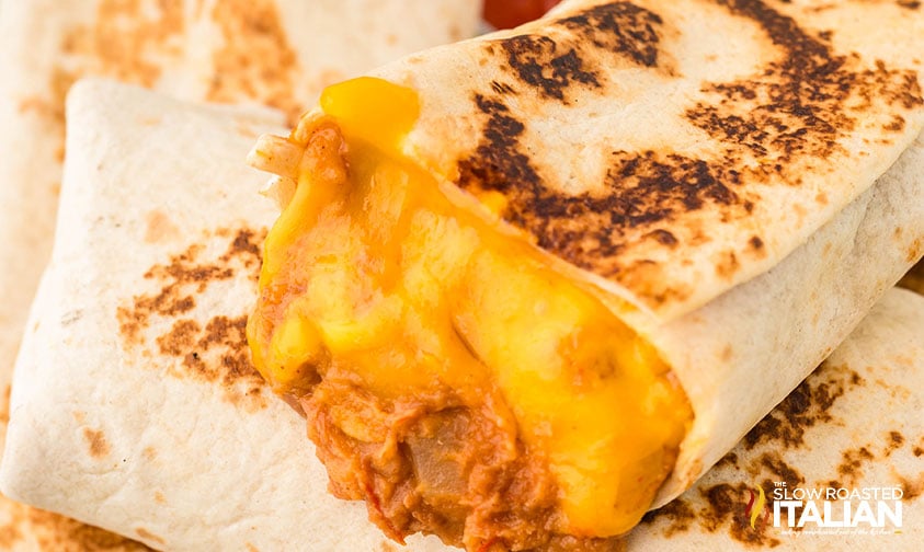 closeup of bean and cheese burritos