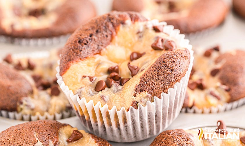 closeup of a black bottom cupcake