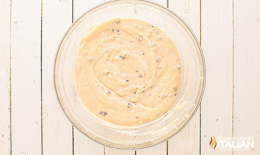 mixed filling for black bottom cupcakes in a large bowl