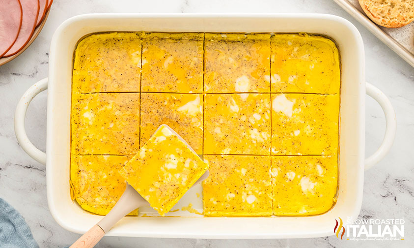 baked eggs sliced into 12 equal pieces