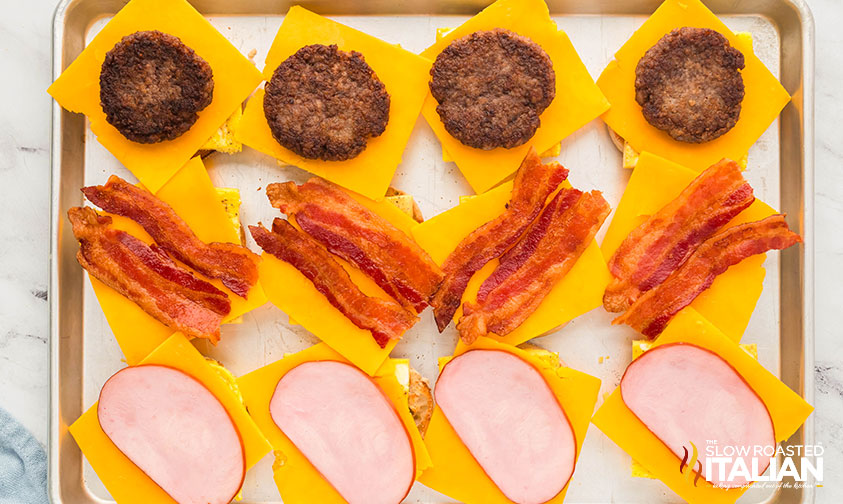 ham, bacon, and sausage added to freezer breakfast sandwiches