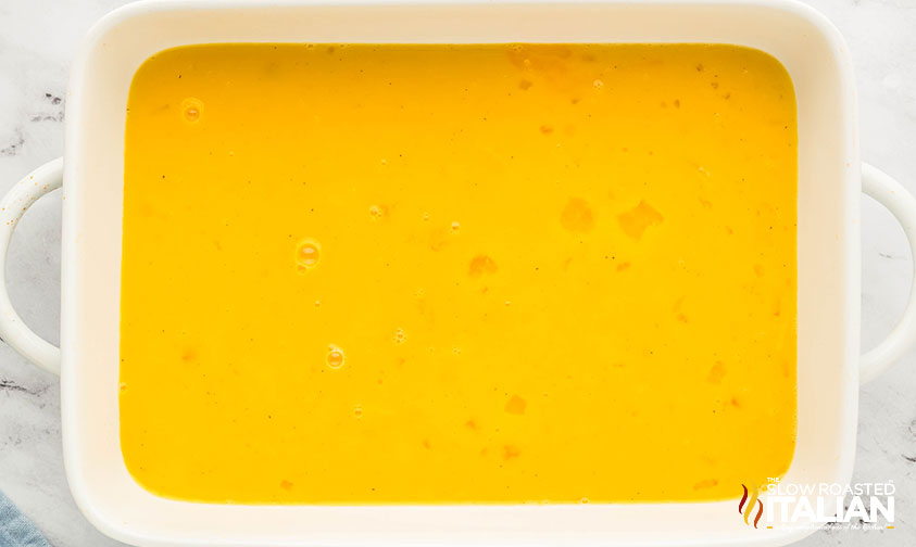 whisked eggs, milk, salt, and pepper in a baking dish