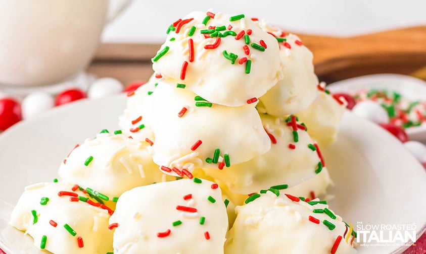 plate of stacked cool whip candy with sprinkles
