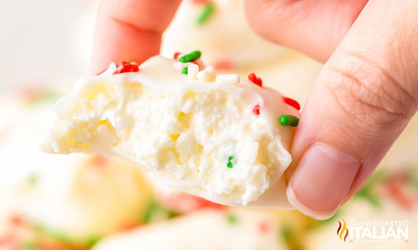 closeup of bitten cool whip candy