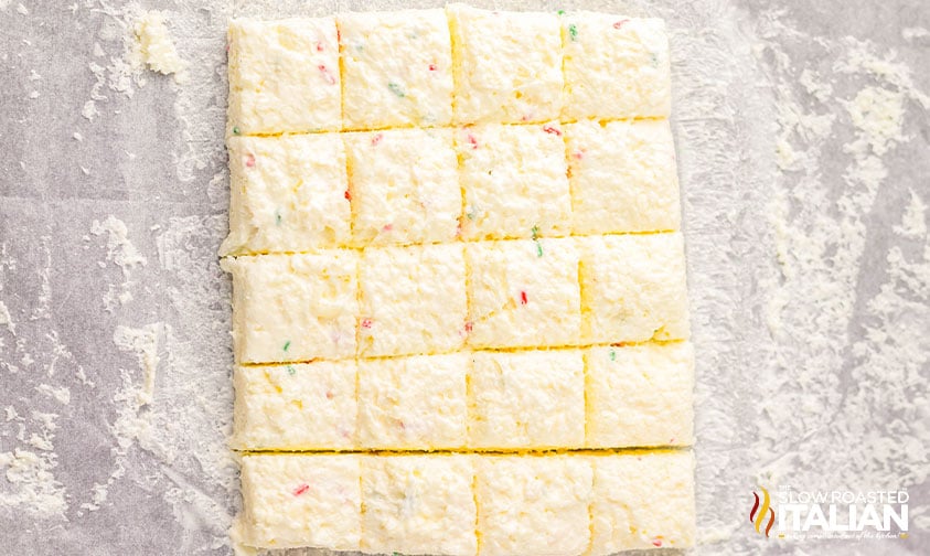 sliced cool whip candy ready for dipping