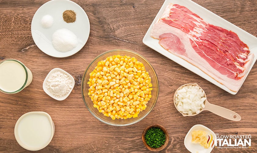 measured ingredients for corn and bacon casserole