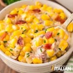 closeup of corn and bacon casserole