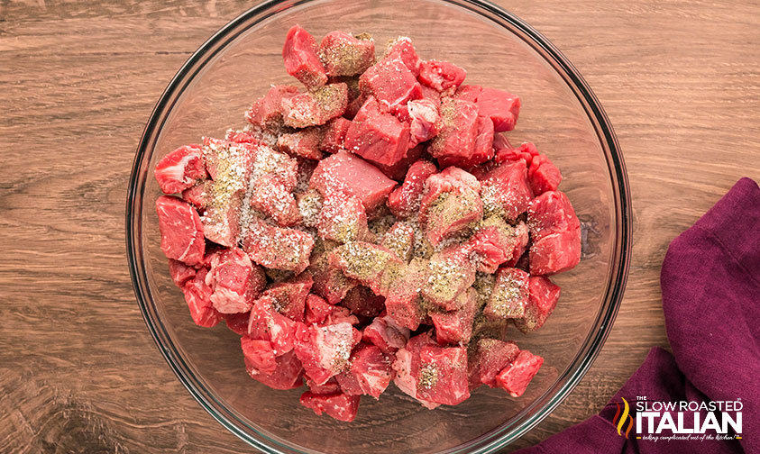 seasoned steak bites in a bowl
