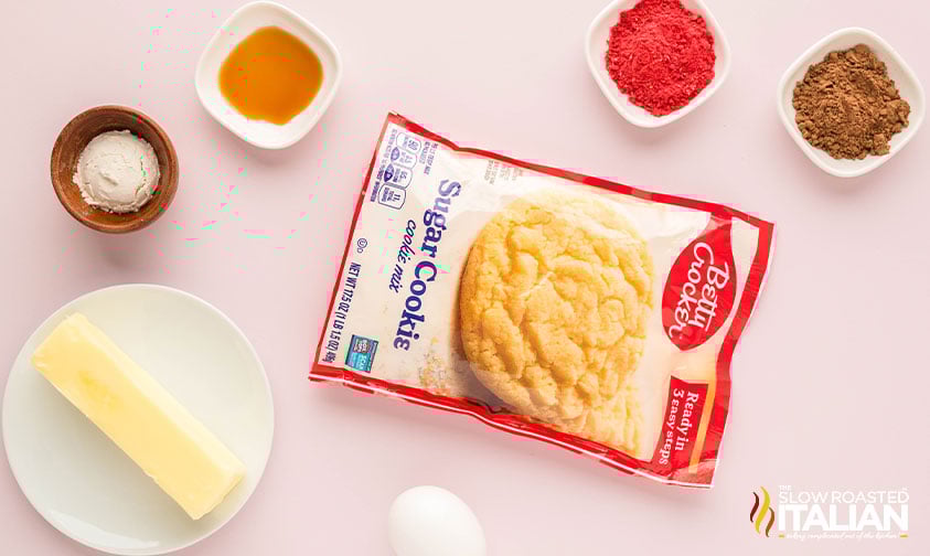 measured ingredients for Neapolitan cookies recipe
