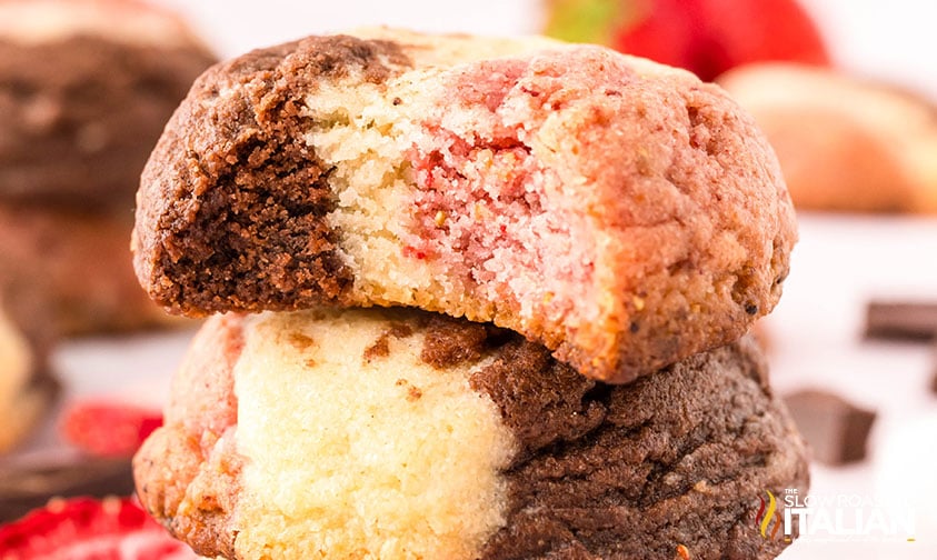 closeup of stacked neapolitan cookies