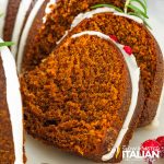 closeup of sliced gingerbread bundt cake