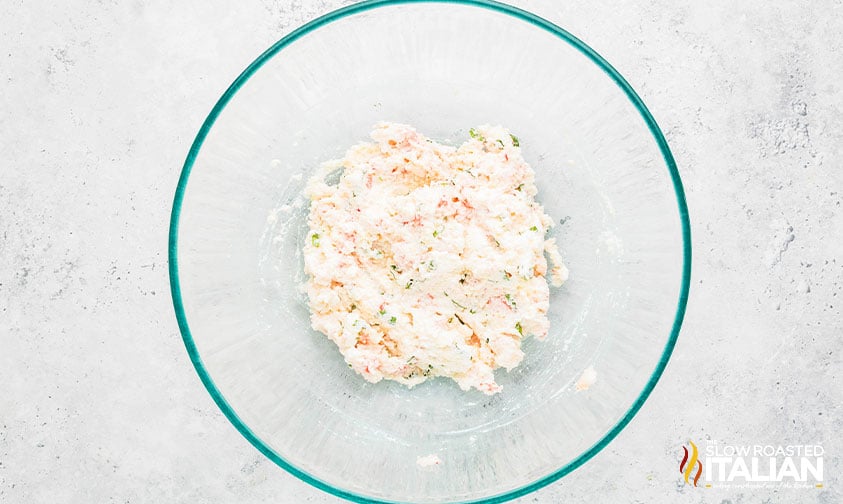 mixed filling for lobster ravioli in a large bowl