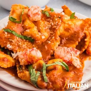 closeup of lobster ravioli