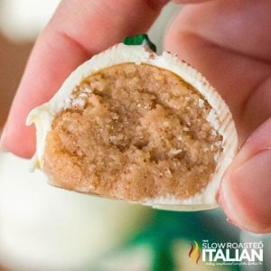 closeup of the inside of a snickerdoodle truffle