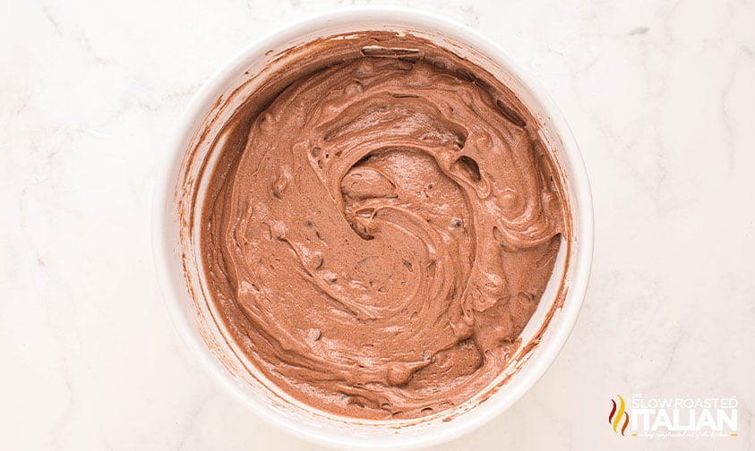chocolate poundcake batter in a large mixing bowl