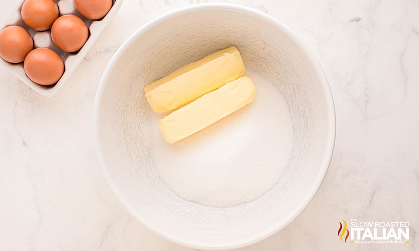 butter and sugar added to large mixing bowl