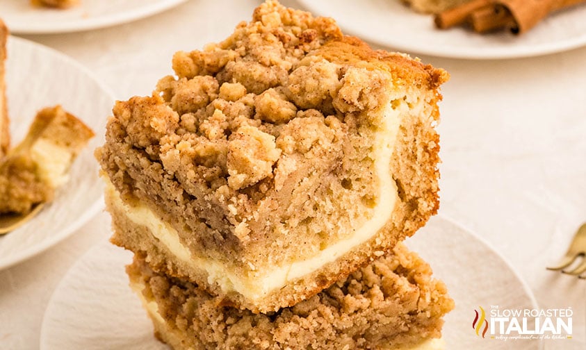 stacked slices of cream cheese coffee cake