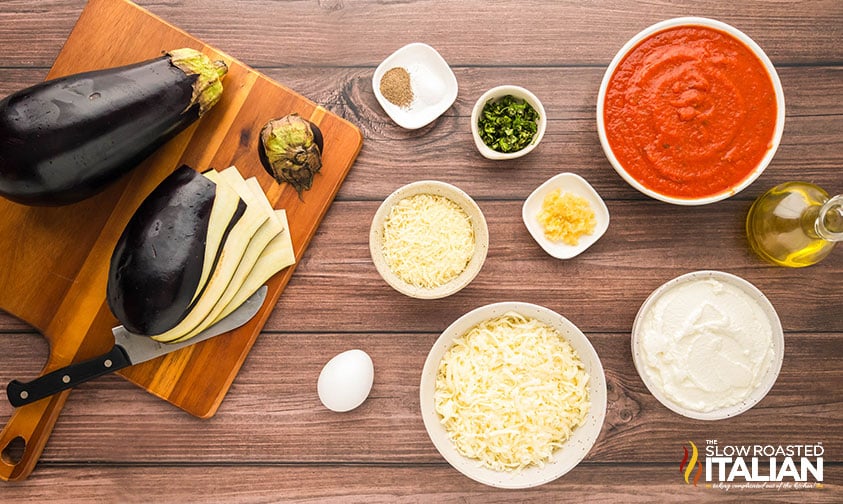 measured ingredients for eggplant rollatini