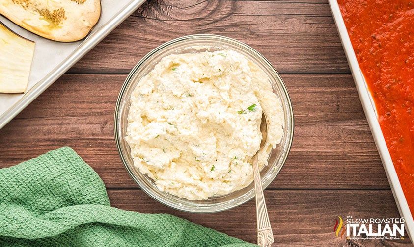 mixed filling for eggplant rollatini in a small bowl