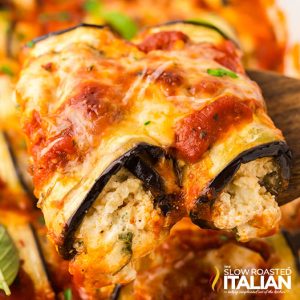 closeup of eggplant rollatini