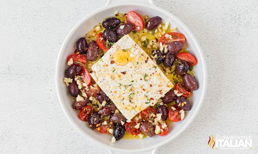 seasoning sprinkled on baked feta recipe