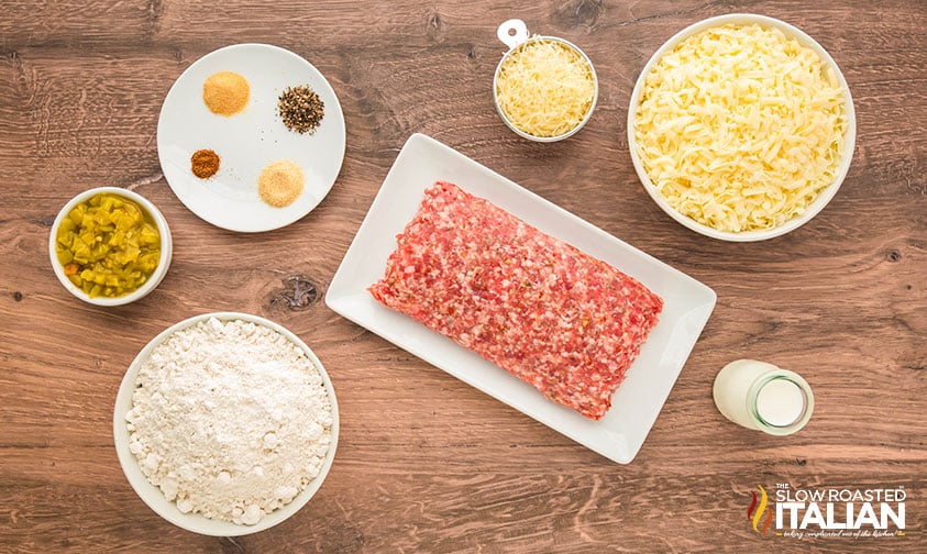 measured ingredients for sausage poppers brought to room temperature