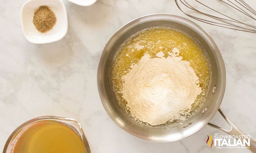melted butter and flour in a saucepan to create homemade condensed cream of chicken soup