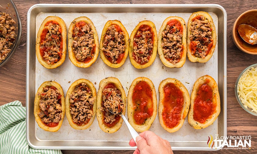 italian potato skins filled with marinara and sausage