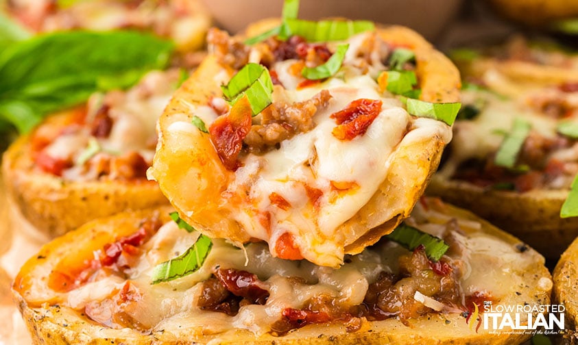 closeup of slice italian potato skins