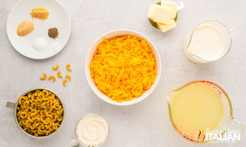 ingredients for one pot mac and cheese soup