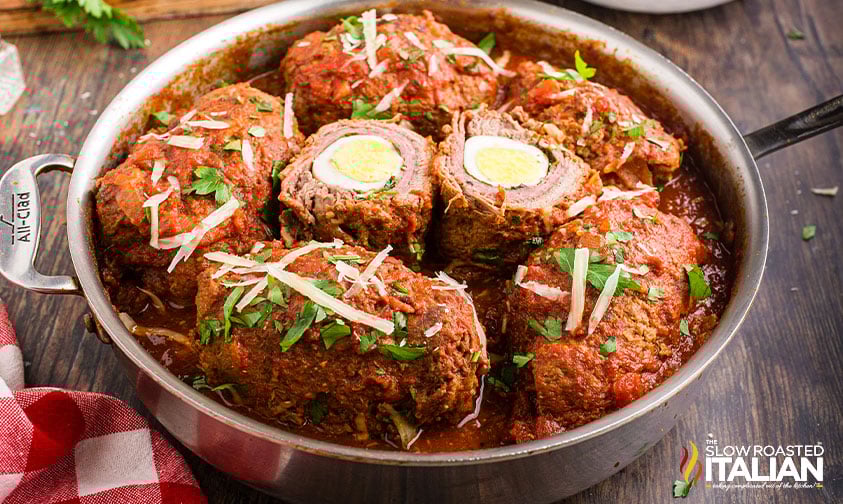 italian braciole in a large skillet