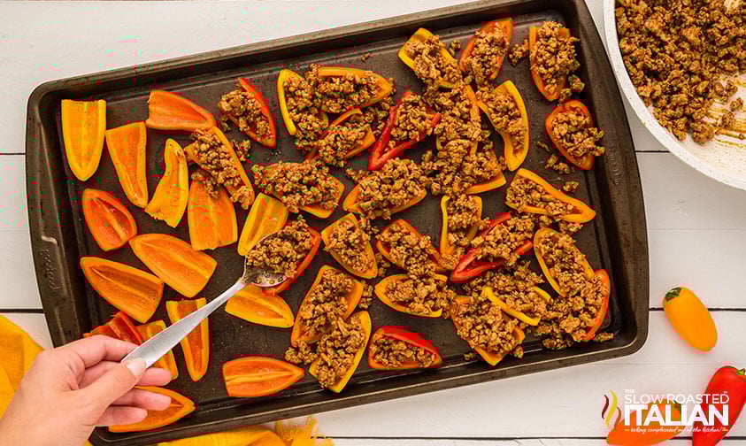 filling bell pepper nachos with ground beef