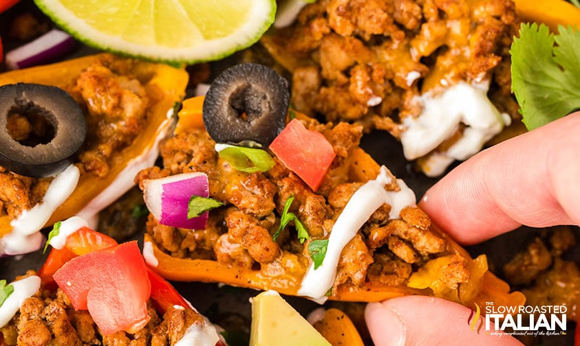 closeup of bell pepper nachos