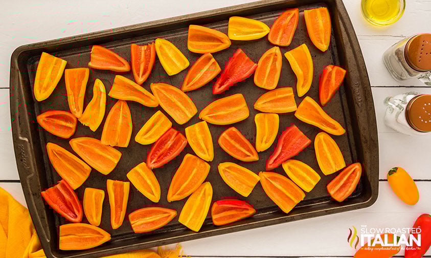sliced bell peppers on a sheet pan