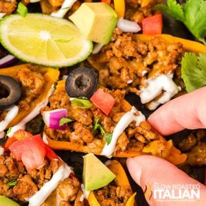 closeup of bell pepper nachos
