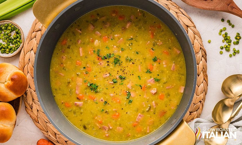 large pot of split pea and ham soup