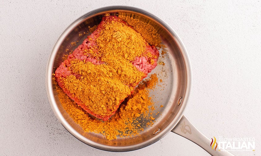 ground beef and taco seasoning in a large skillet