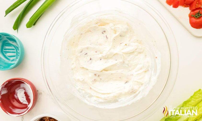 mixed BLT dip in a small bowl