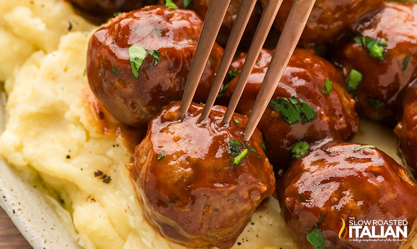 meatloaf meatballs on a plate with mashed potatoes