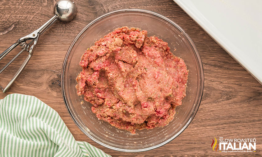 mixed meatloaf meatball mixture in a large bowl