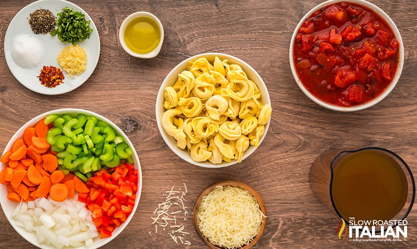 ingredients for easy vegetable tortellini soup recipe