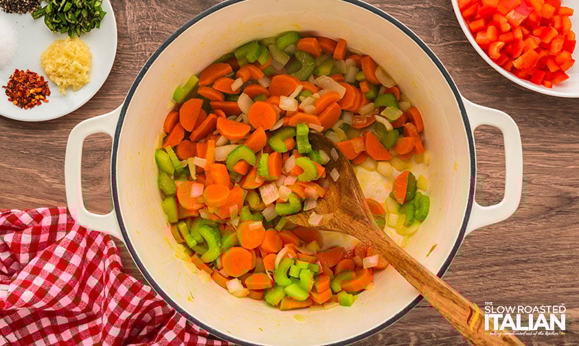 sauteed veggies in a large pot