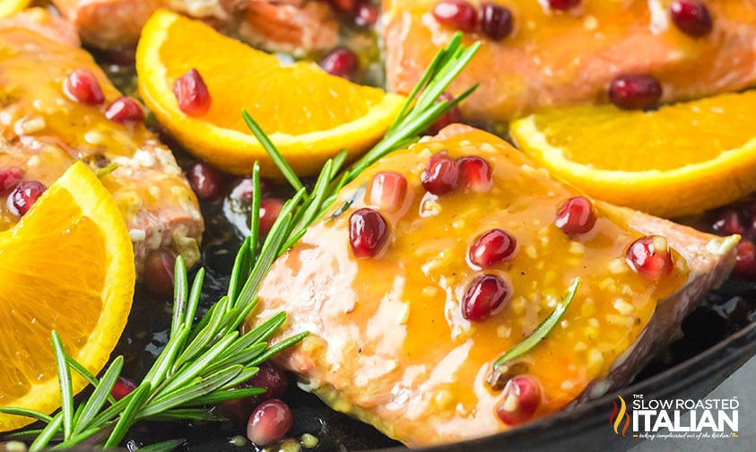 closeup of orange glazed salmon