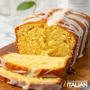 closeup of sliced orange pound cake