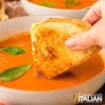 closeup of roasted tomato basil soup